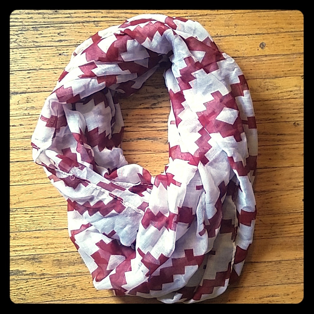 maroon & ivory print infinity scarf